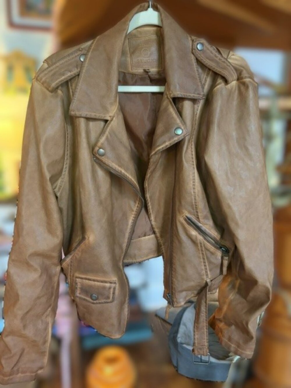 Faux Leather Caramel Motorcycle Jacket by Max Studio